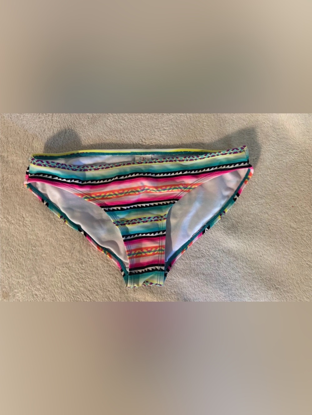 OP Women’s Multicolor Striped Bikini Bottom — Pink, Teal, Yellow, Black